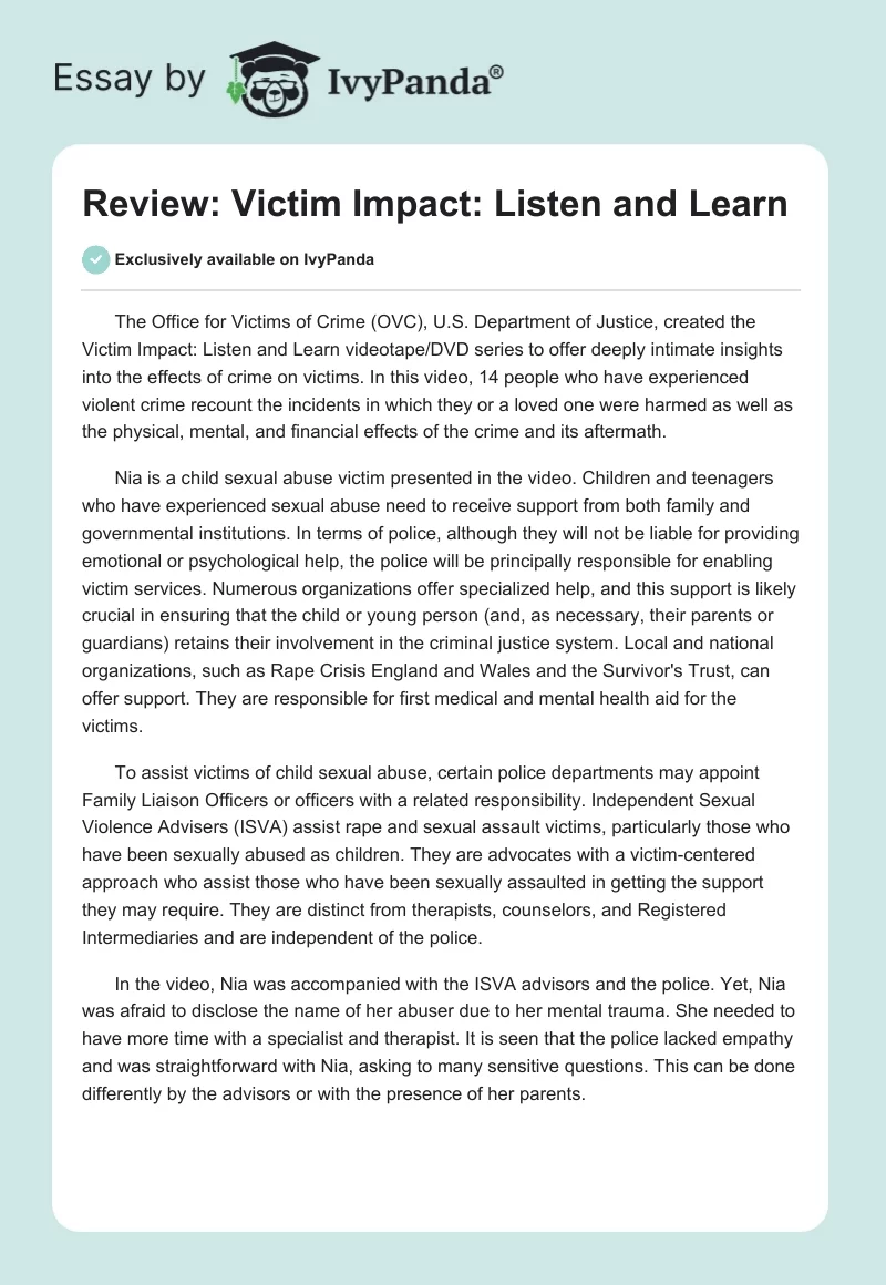 Review: "Victim Impact: Listen and Learn". Page 1