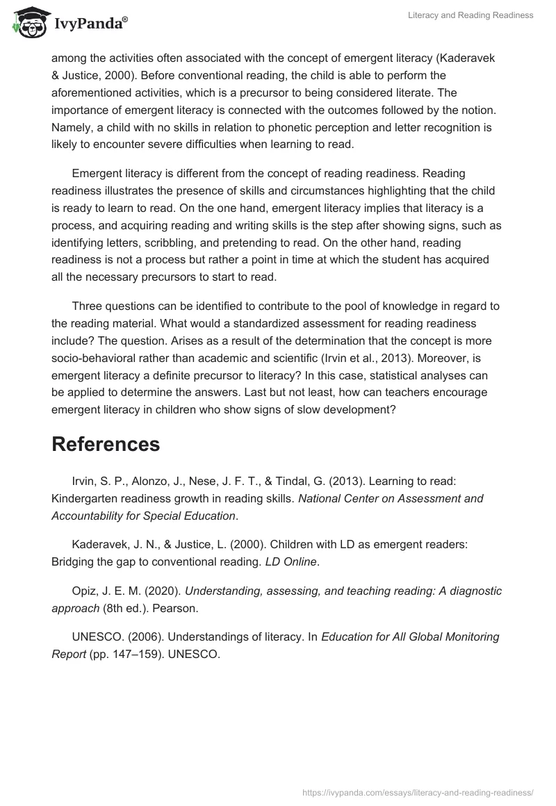 Literacy and Reading Readiness. Page 3