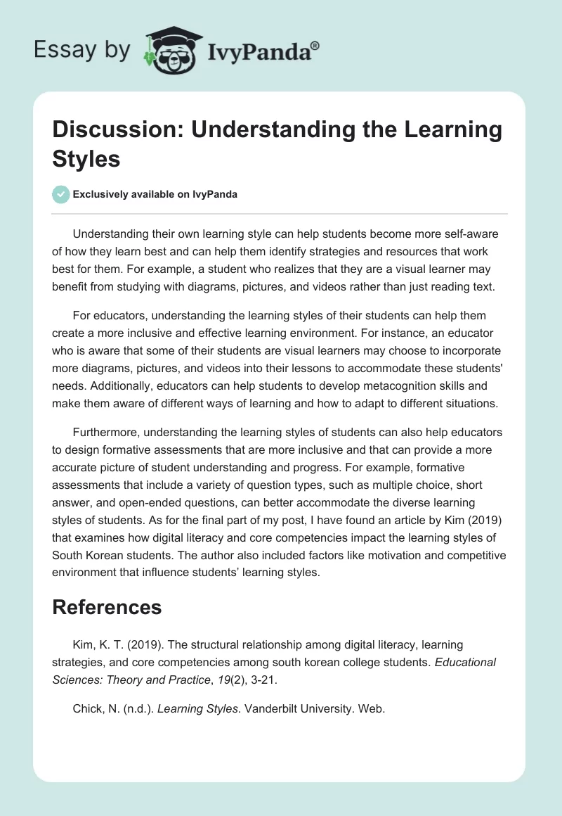 Discussion: Understanding the Learning Styles. Page 1