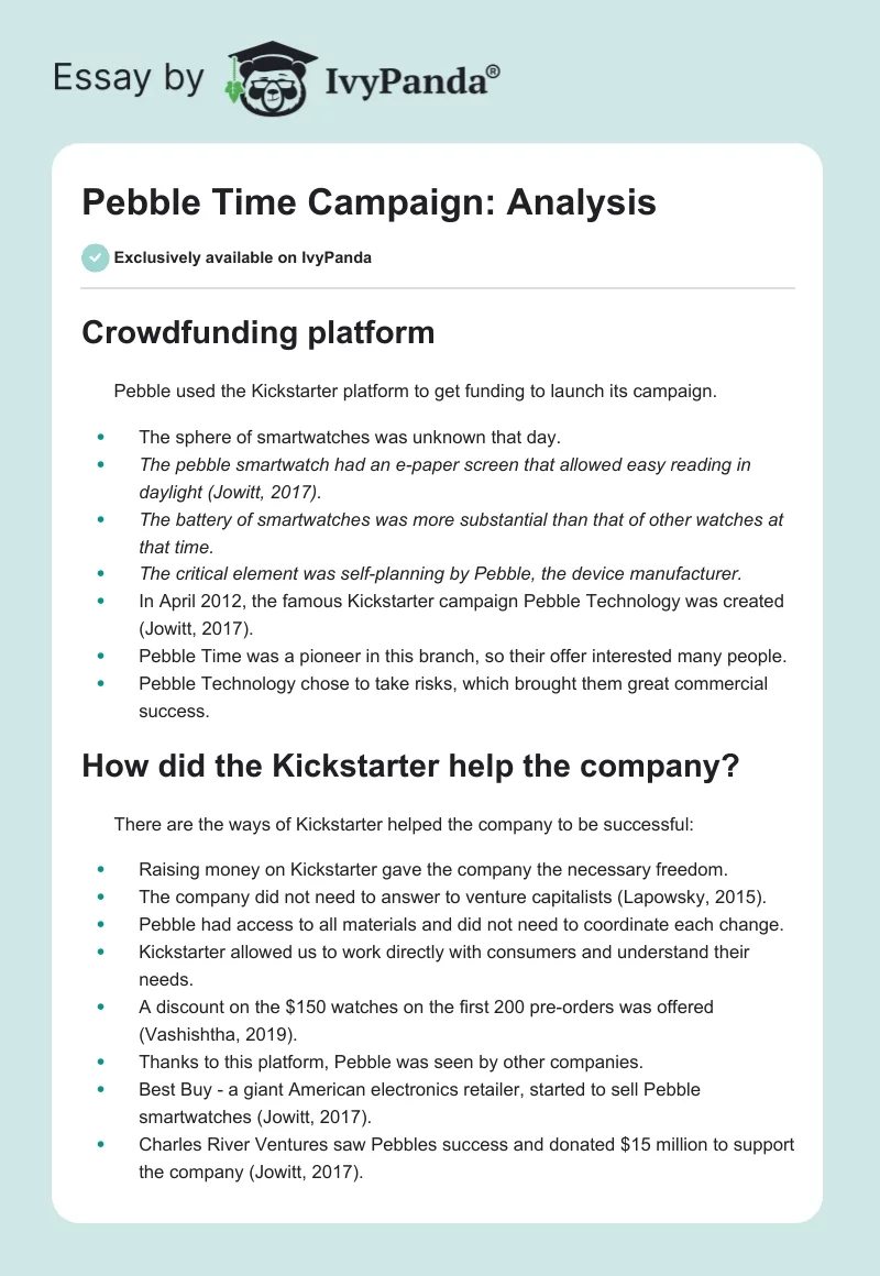 Pebble Time Campaign: Analysis. Page 1