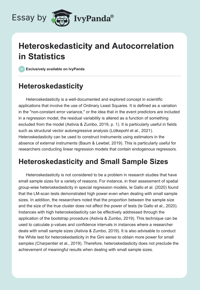Heteroskedasticity and Autocorrelation in Statistics. Page 1