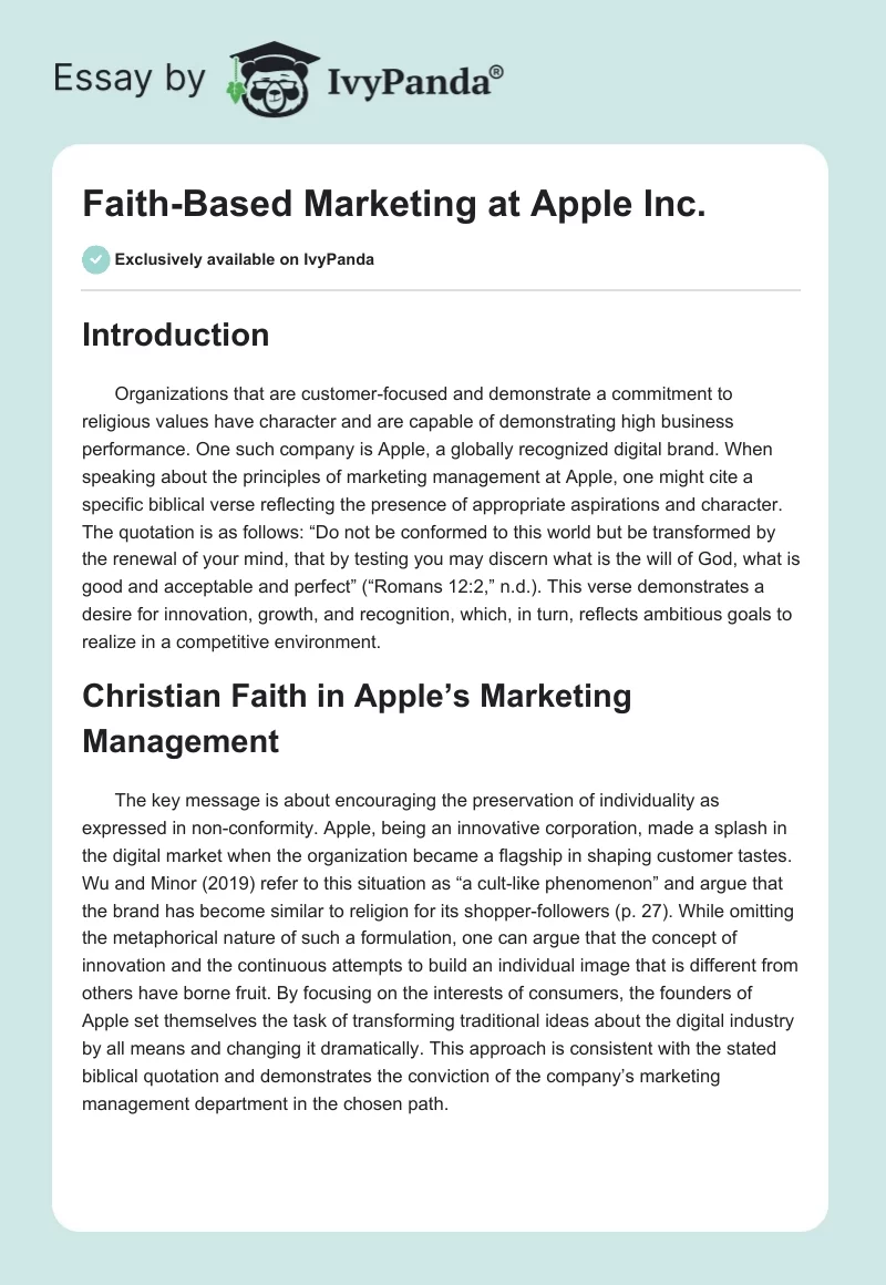Faith-Based Marketing at Apple Inc.. Page 1