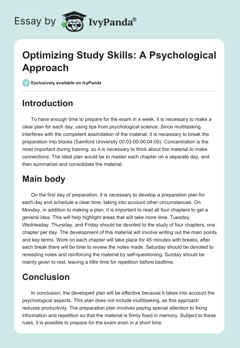 Optimizing Study Skills: A Psychological Approach. Page 1