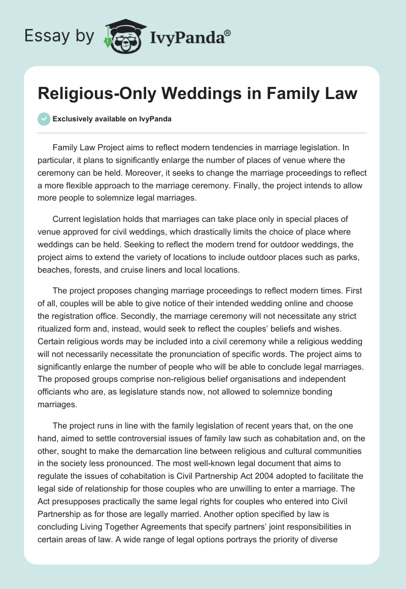 Religious-Only Weddings in Family Law. Page 1