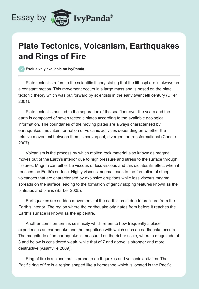 Plate Tectonics, Volcanism, Earthquakes and Rings of Fire. Page 1
