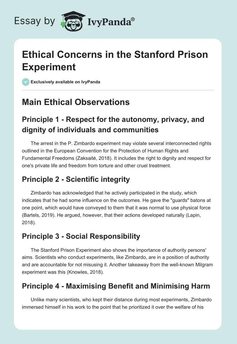 Ethical Concerns in the Stanford Prison Experiment. Page 1
