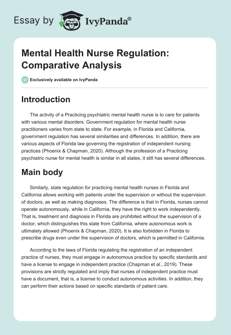 Mental Health Nurse Regulation: Comparative Analysis. Page 1