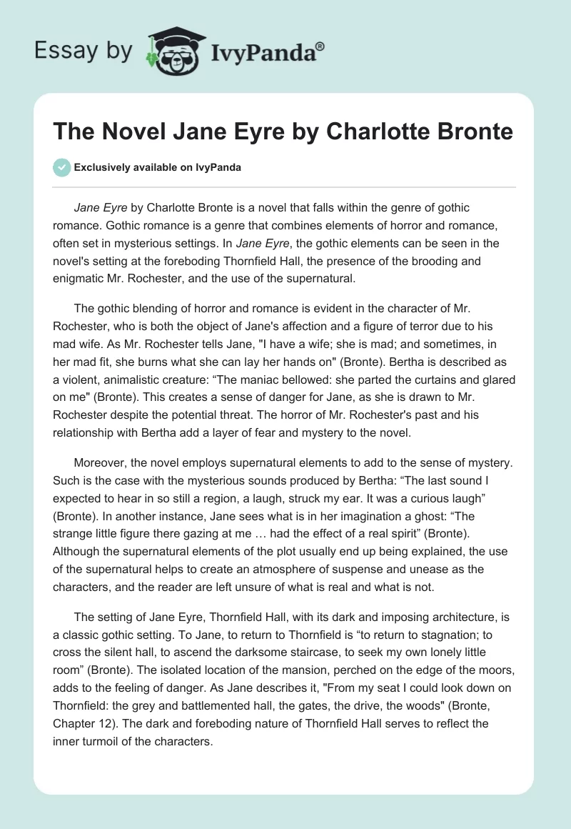 The Novel "Jane Eyre" by Charlotte Bronte. Page 1