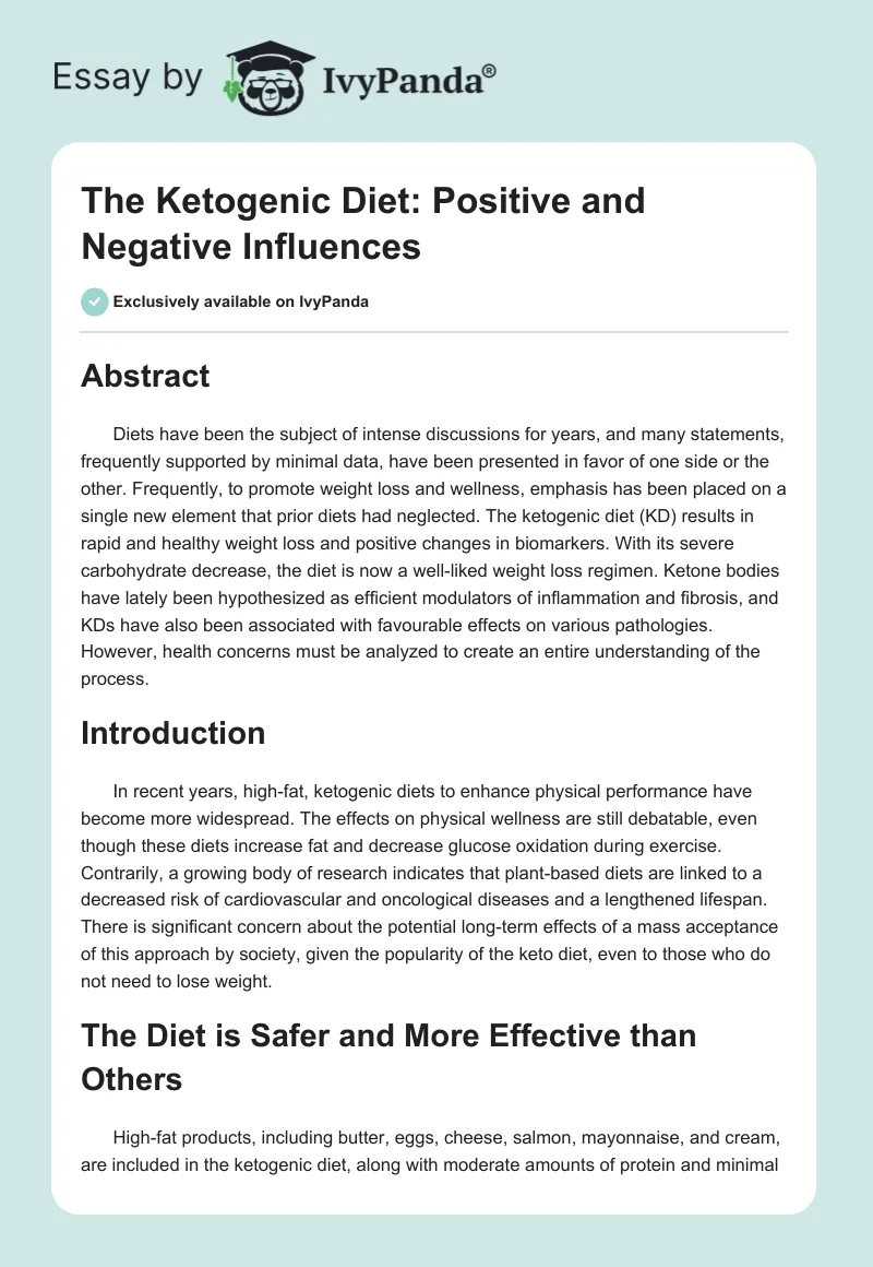 The Ketogenic Diet: Positive and Negative Influences. Page 1