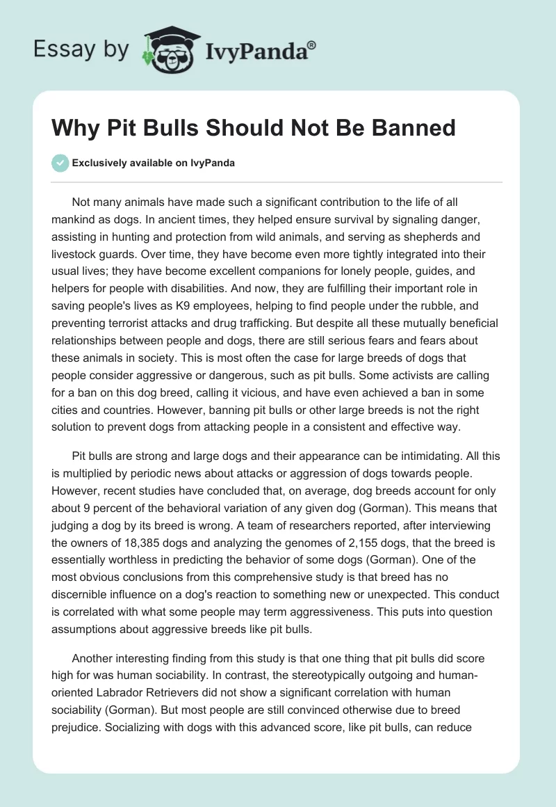 Why Pit Bulls Should Not Be Banned. Page 1