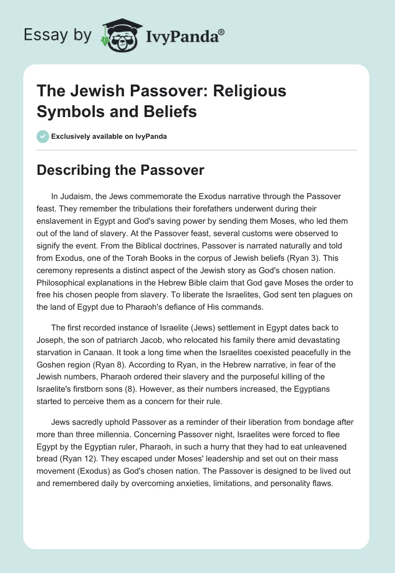 The Jewish Passover: Religious Symbols and Beliefs. Page 1