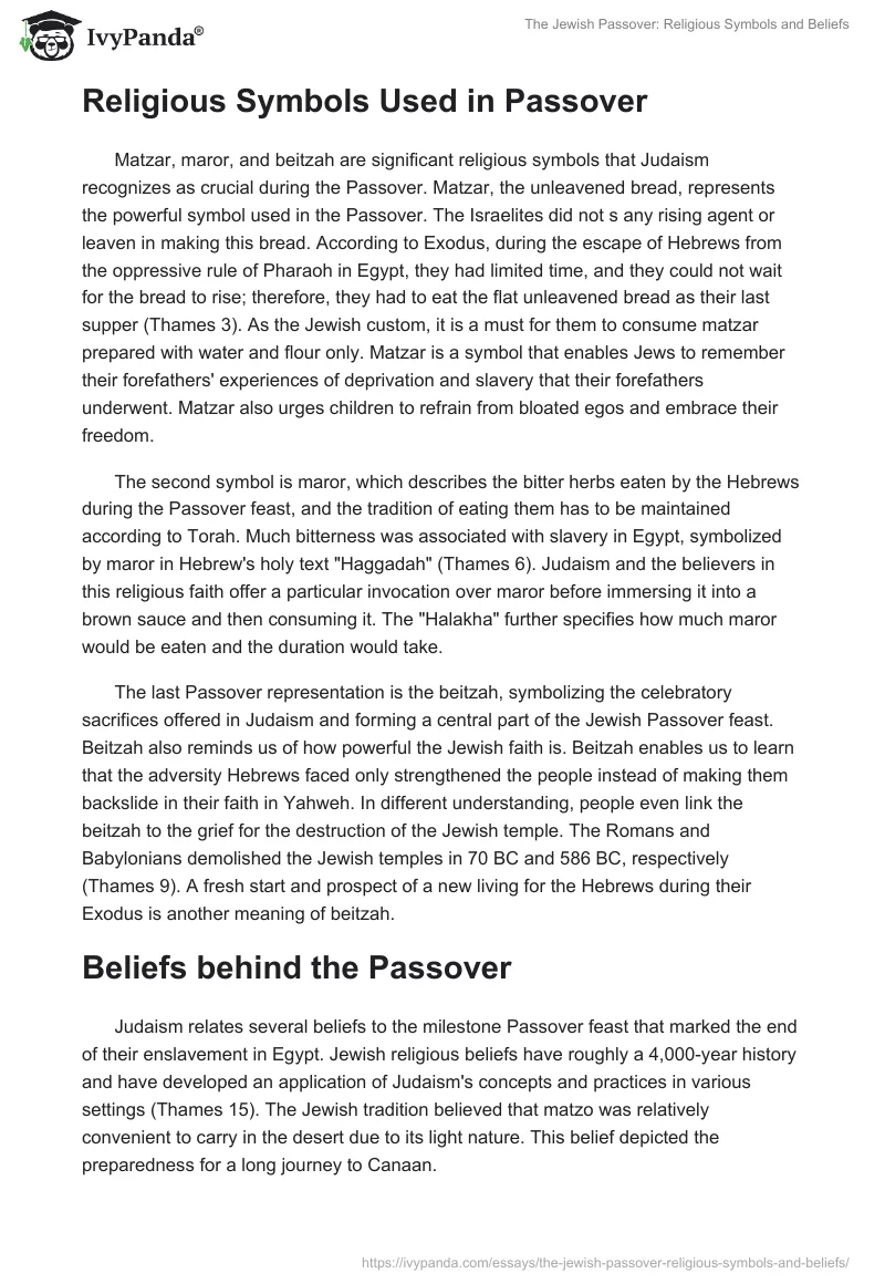 The Jewish Passover: Religious Symbols and Beliefs. Page 2