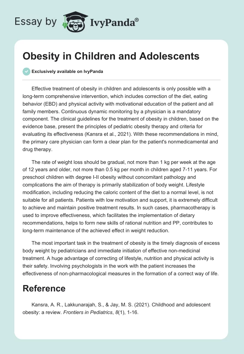 Obesity in Children and Adolescents. Page 1