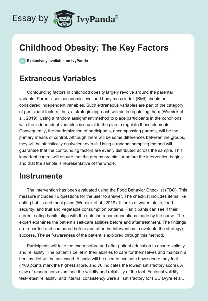 Childhood Obesity: The Key Factors. Page 1