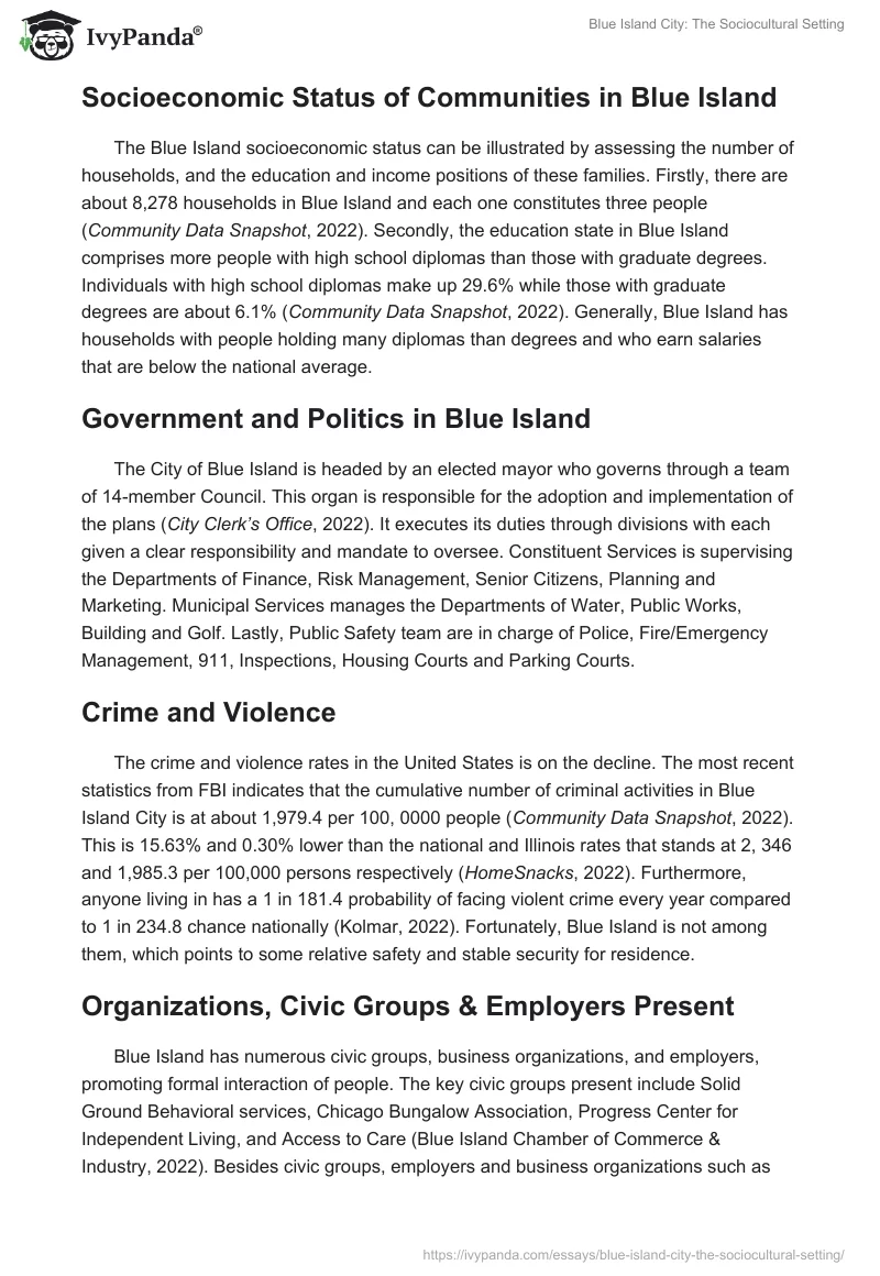 Blue Island City: The Sociocultural Setting. Page 2