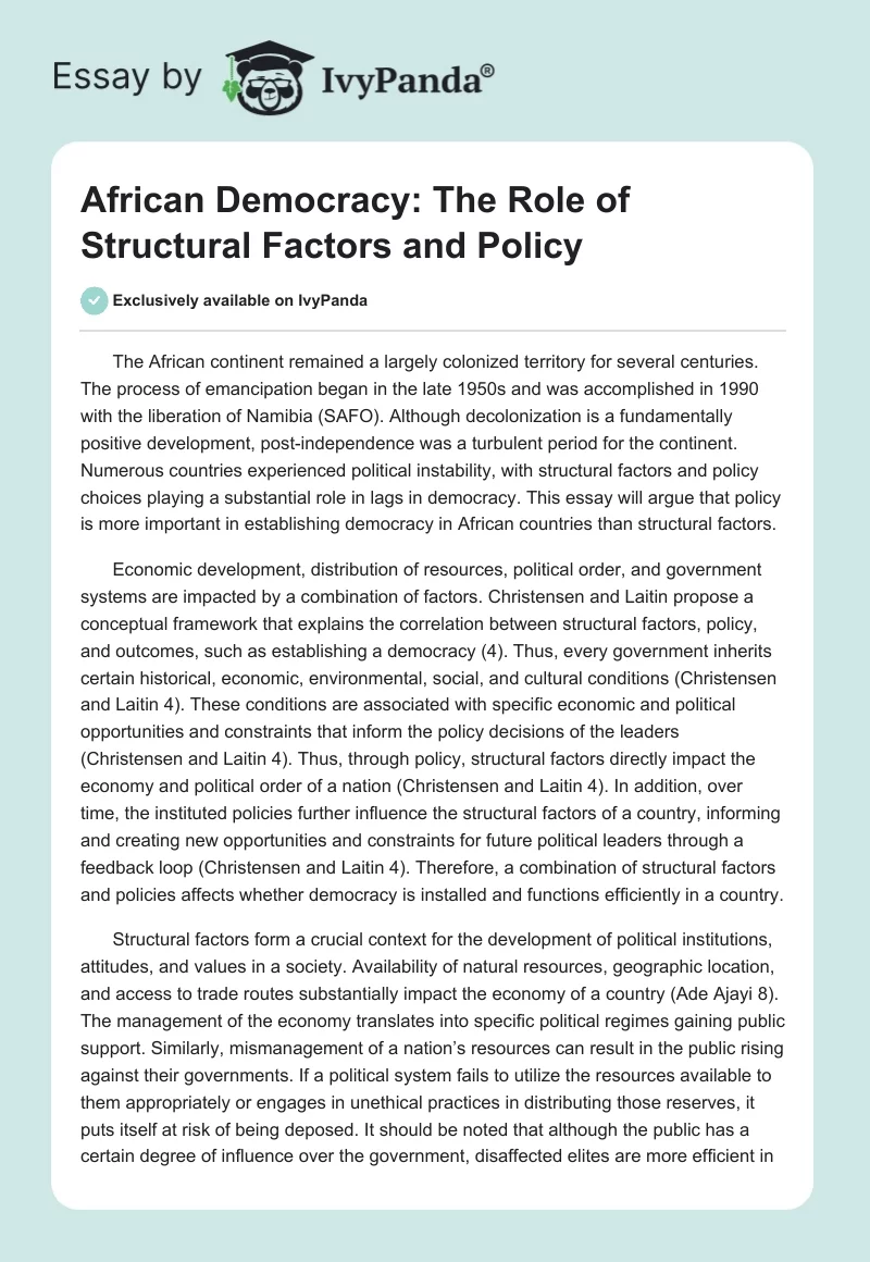 African Democracy: The Role of Structural Factors and Policy. Page 1