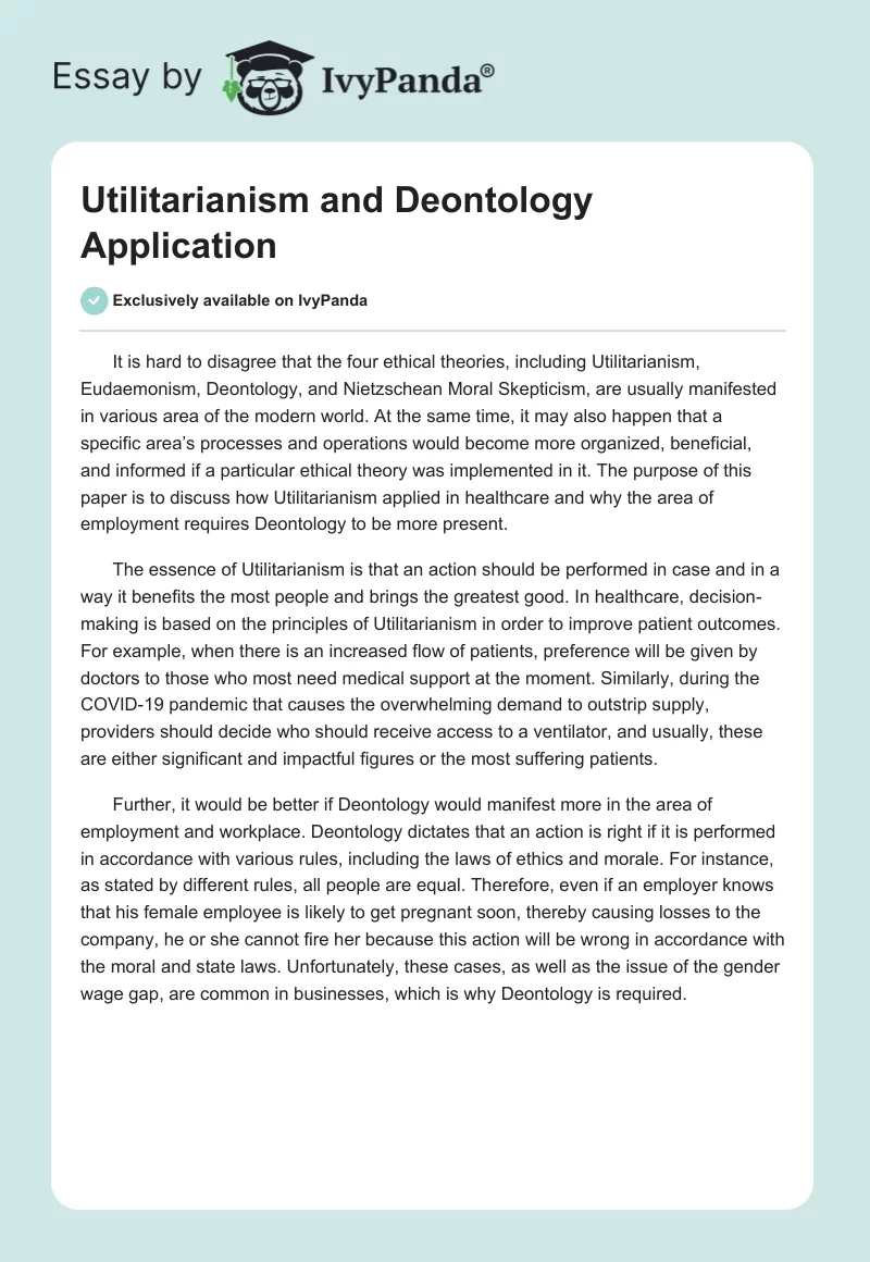 Utilitarianism and Deontology Application. Page 1