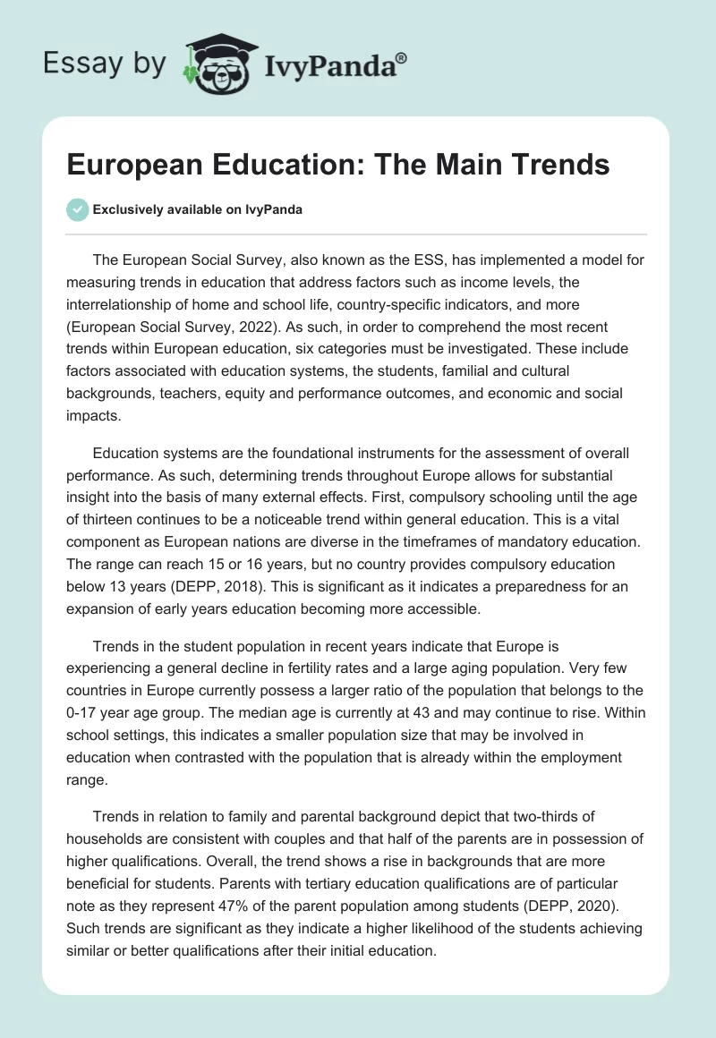 European Education: The Main Trends. Page 1