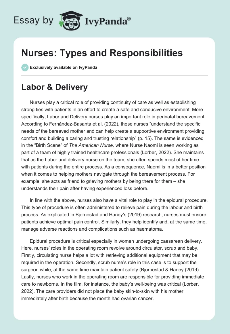 Nurses: Types and Responsibilities. Page 1