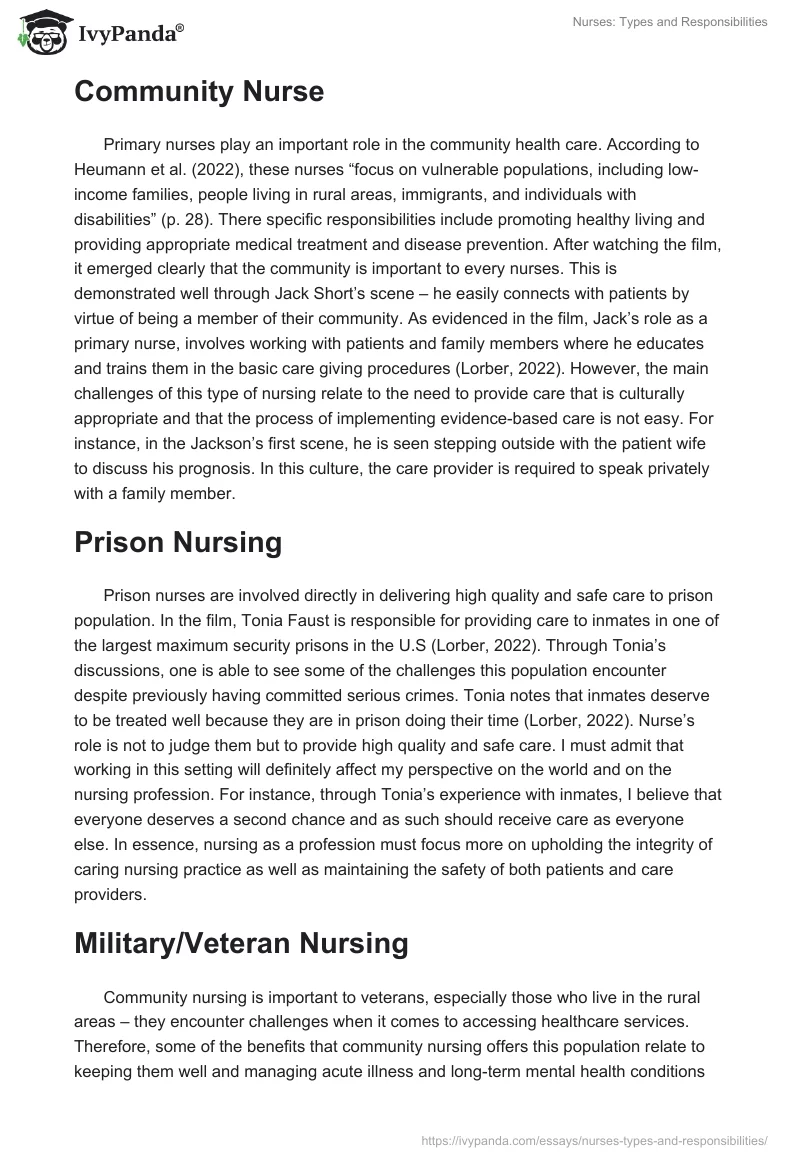 Nurses: Types and Responsibilities. Page 2