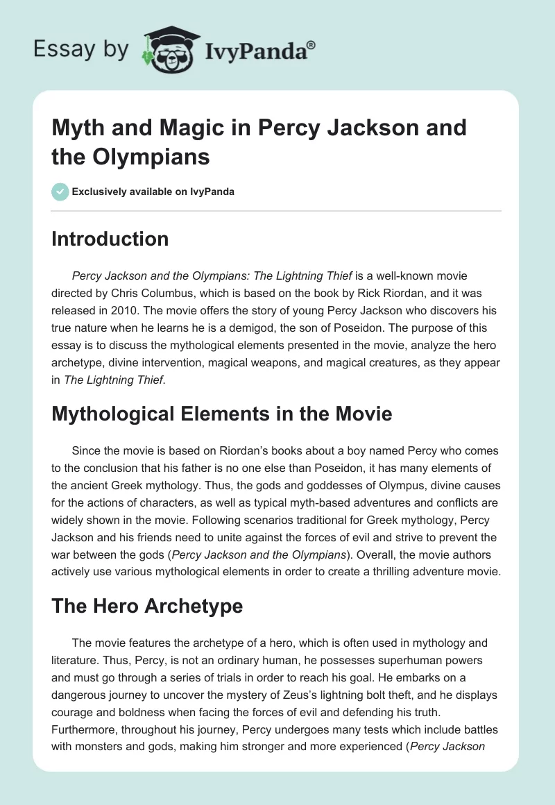 Myth and Magic in Percy Jackson and the Olympians. Page 1