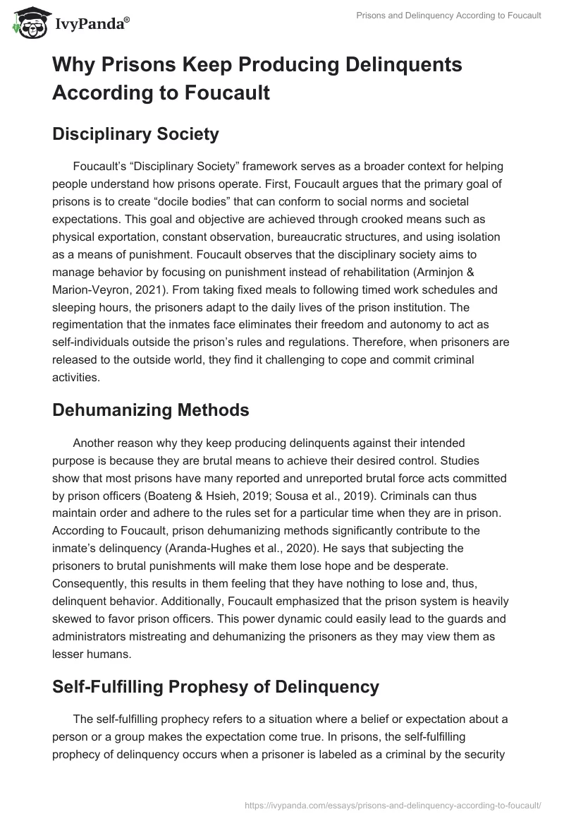 Prisons and Delinquency According to Foucault - 1996 Words | Essay Example