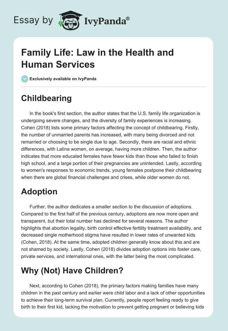 Family Life: Law in the Health and Human Services. Page 1