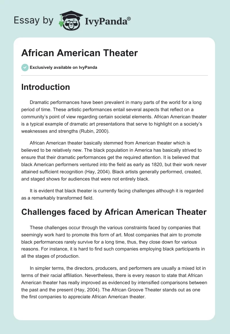African American Theater. Page 1