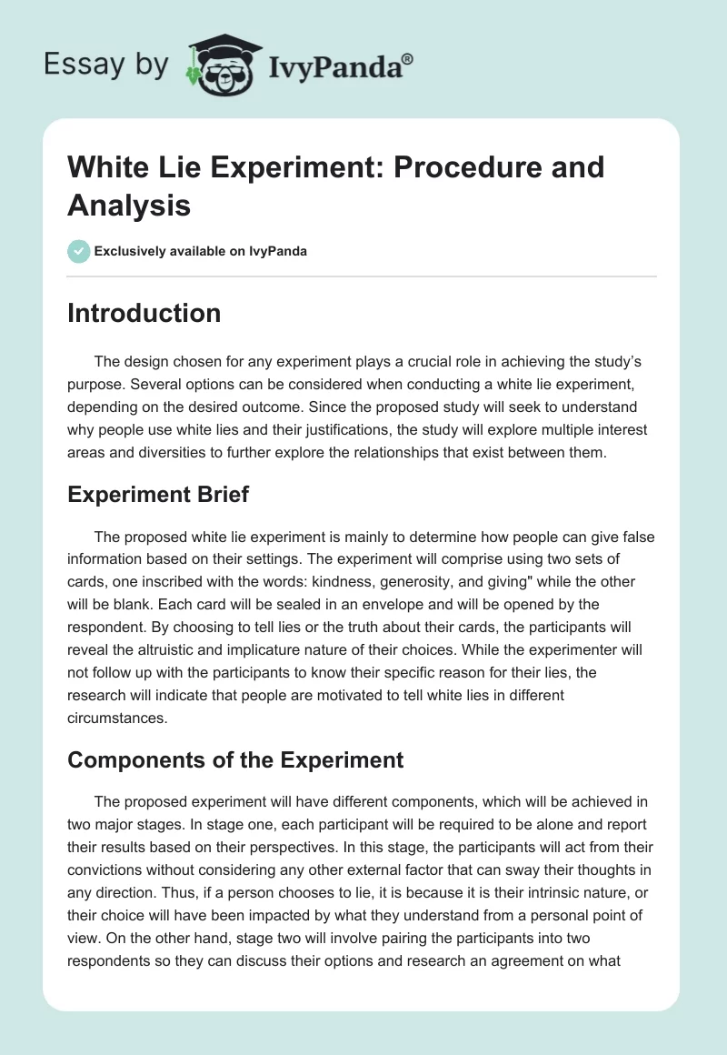 White Lie Experiment: Procedure and Analysis. Page 1