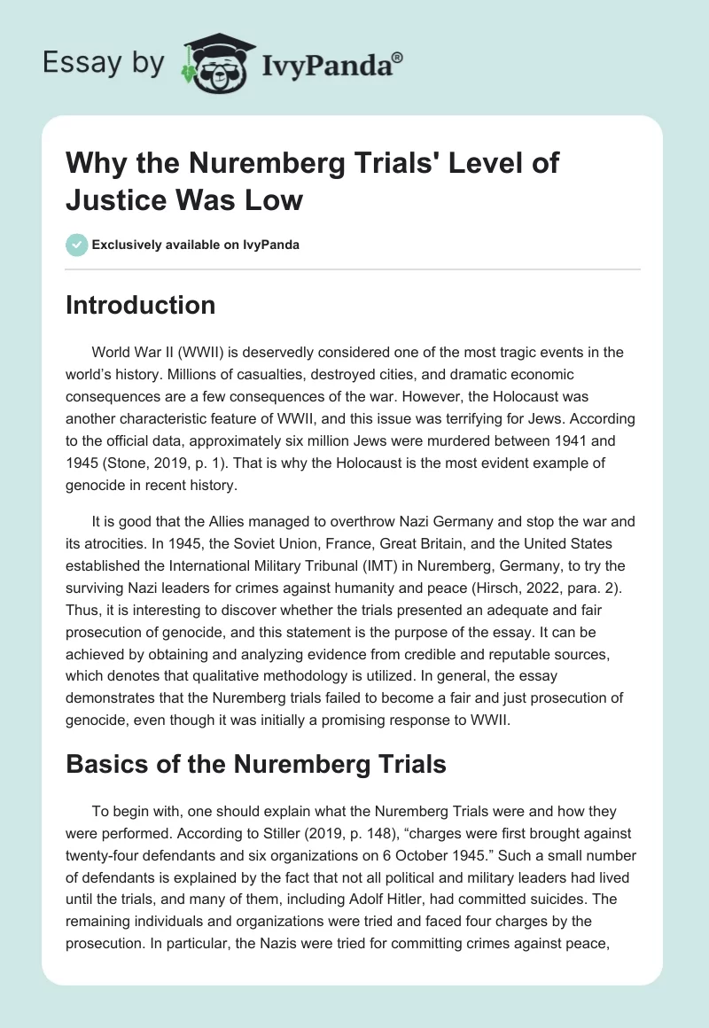 Why the Nuremberg Trials' Level of Justice Was Low. Page 1