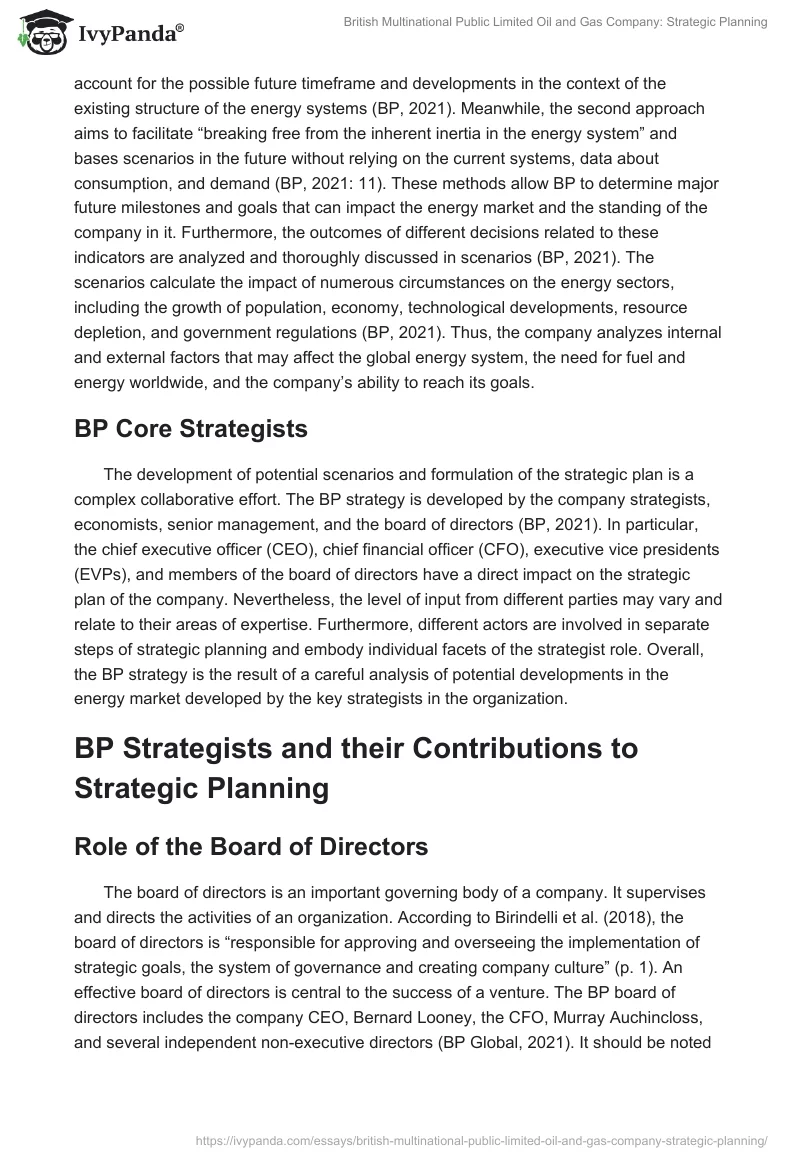 British Multinational Public Limited Oil and Gas Company: Strategic Planning. Page 3