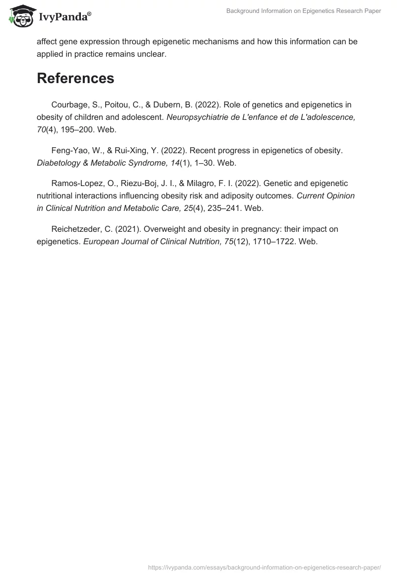 Background Information on Epigenetics Research Paper. Page 4