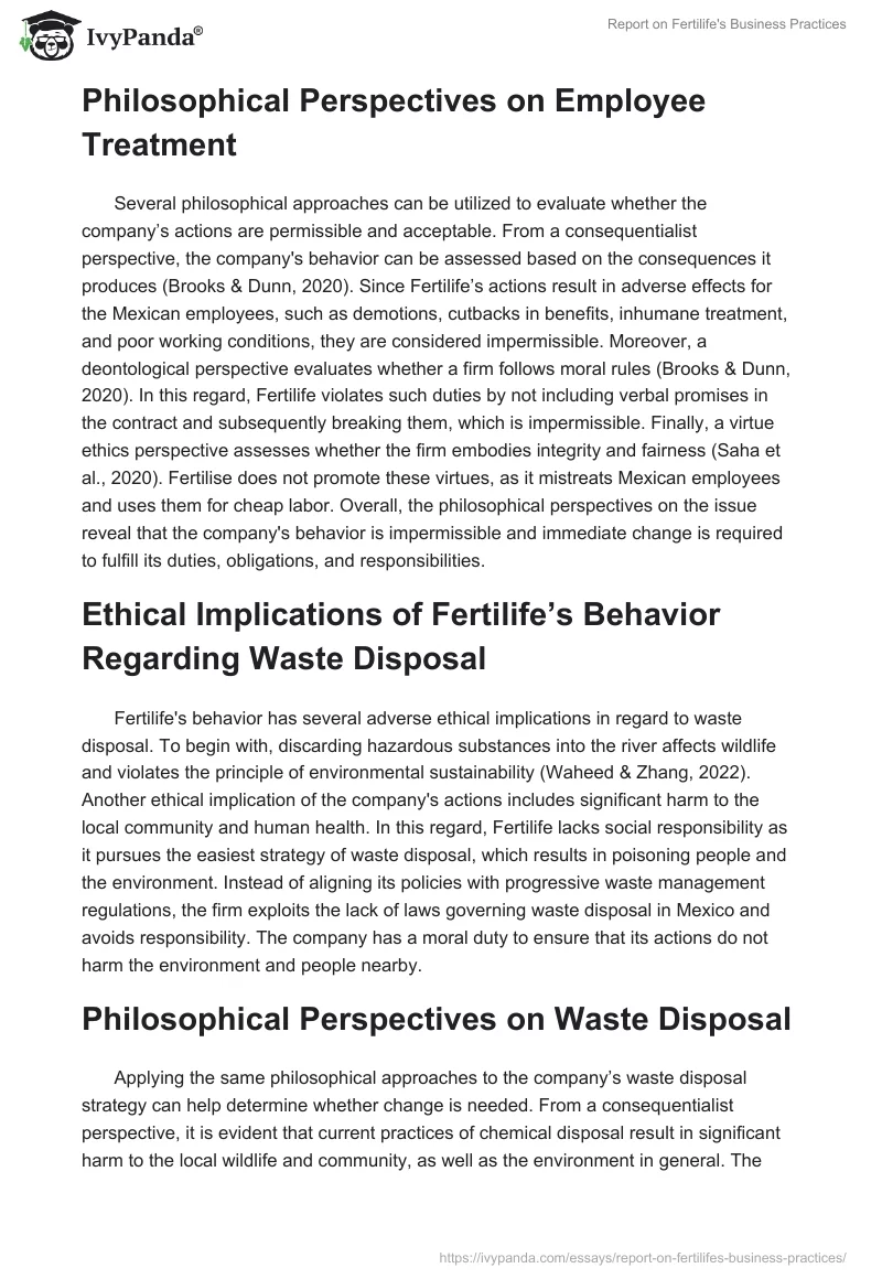 Report on Fertilife's Business Practices. Page 2