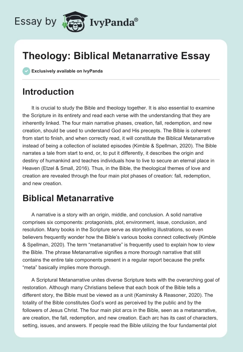 Theology: Biblical Metanarrative Essay. Page 1