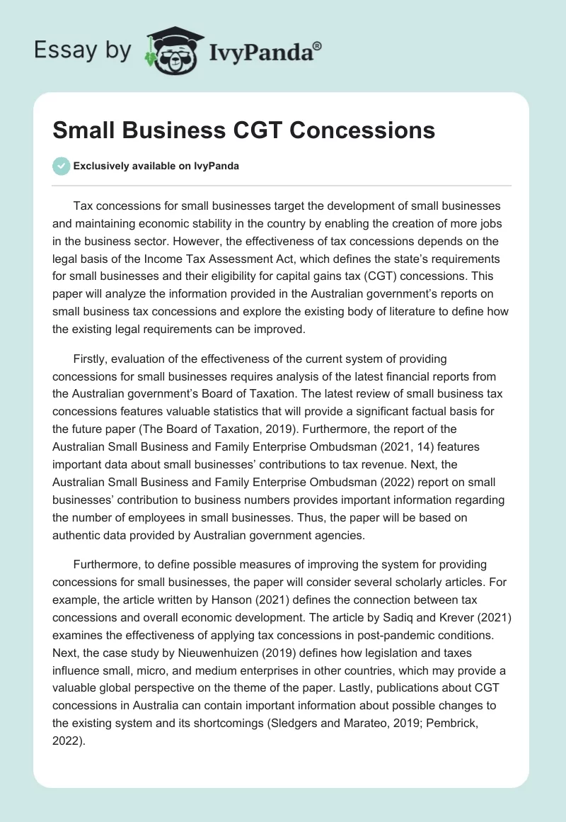 Small Business CGT Concessions. Page 1