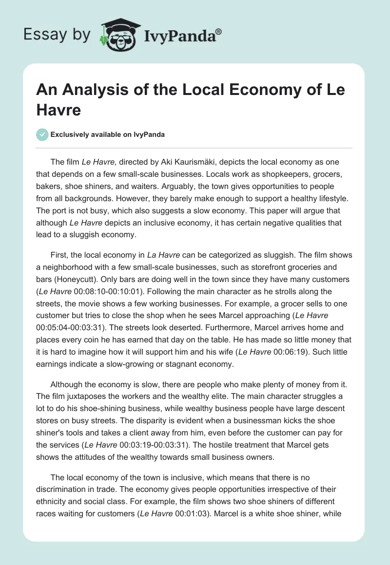 An Analysis of the Local Economy of Le Havre. Page 1