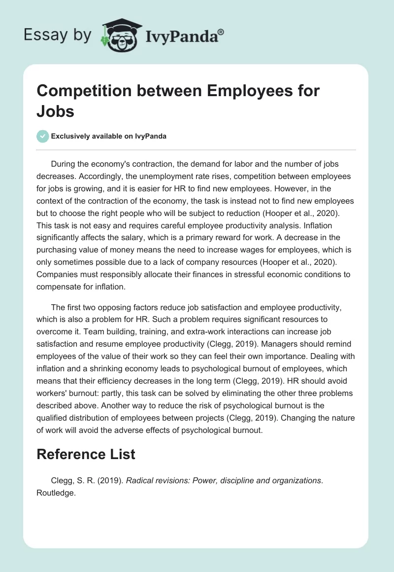 Competition between Employees for Jobs. Page 1