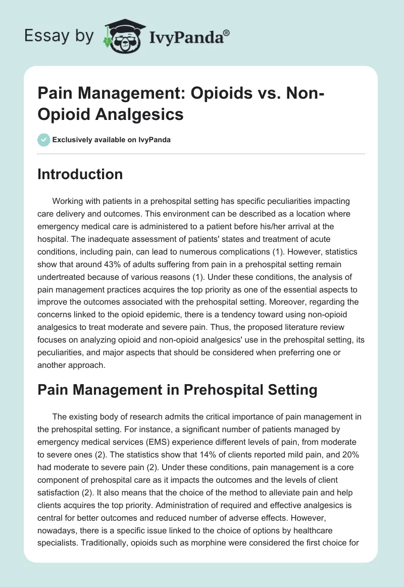 Pain Management: Opioids vs. Non-Opioid Analgesics. Page 1
