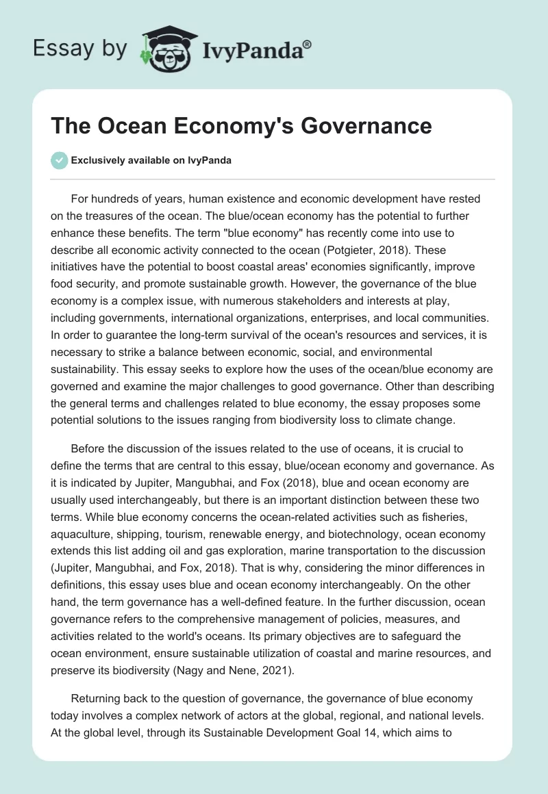 The Ocean Economy's Governance. Page 1