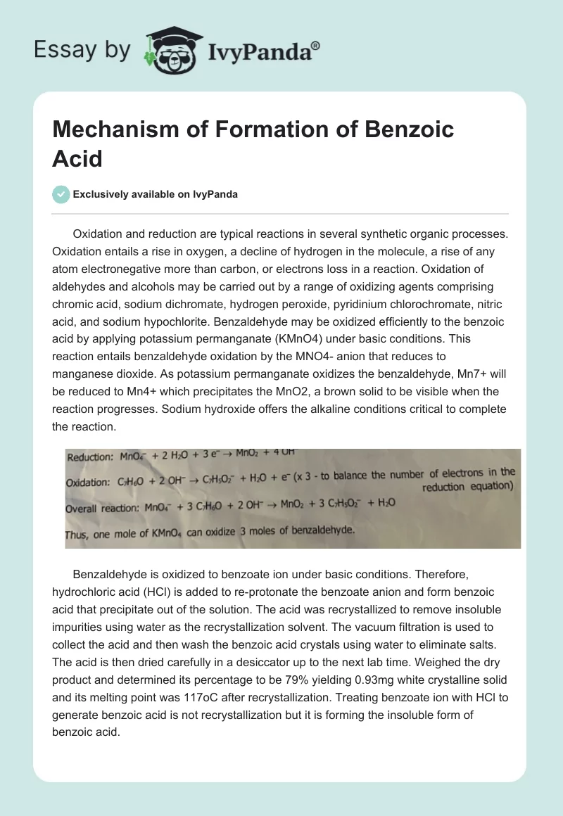 Mechanism of Formation of Benzoic Acid. Page 1