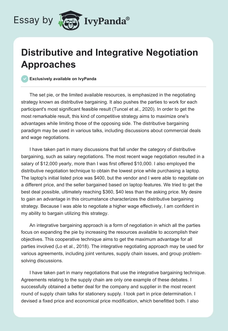 Distributive and Integrative Negotiation Approaches. Page 1