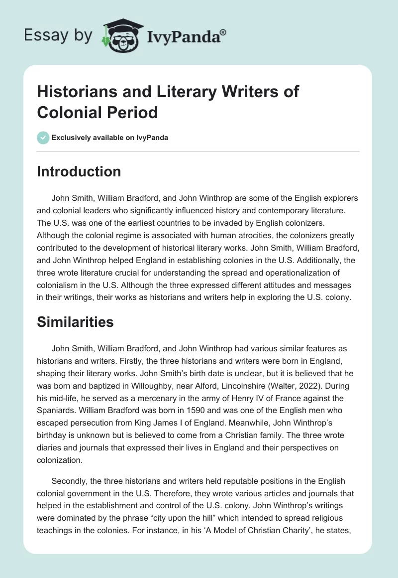 Historians and Literary Writers of Colonial Period. Page 1