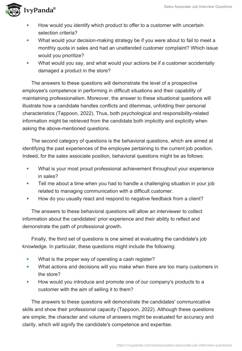 Sales Associate Job Interview Questions. Page 2