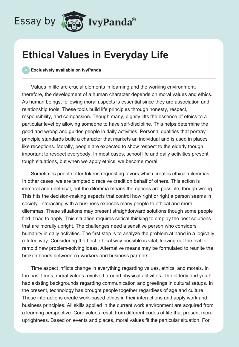 Ethical Values in Everyday Life. Page 1
