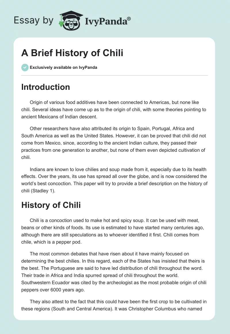A Brief History of Chili. Page 1