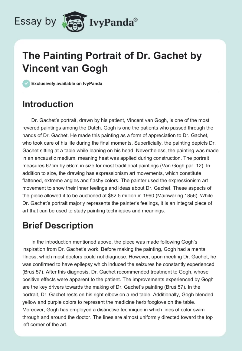 The Painting "Portrait of Dr. Gachet" by Vincent van Gogh. Page 1