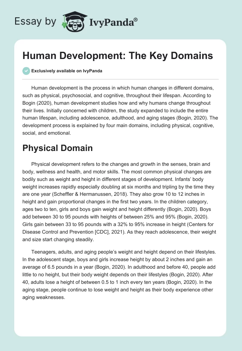 Human Development: The Key Domains. Page 1