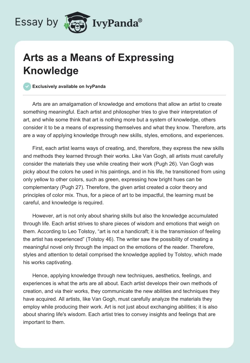 Arts as a Means of Expressing Knowledge. Page 1