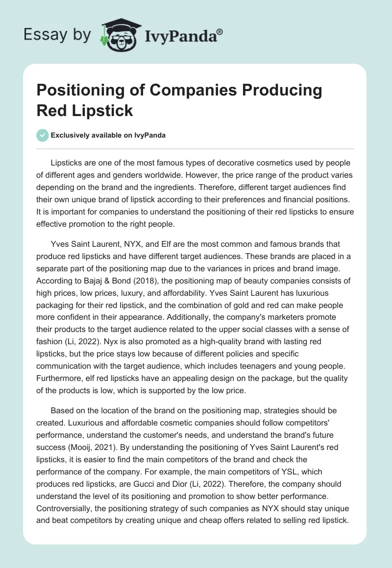 Positioning of Companies Producing Red Lipstick. Page 1