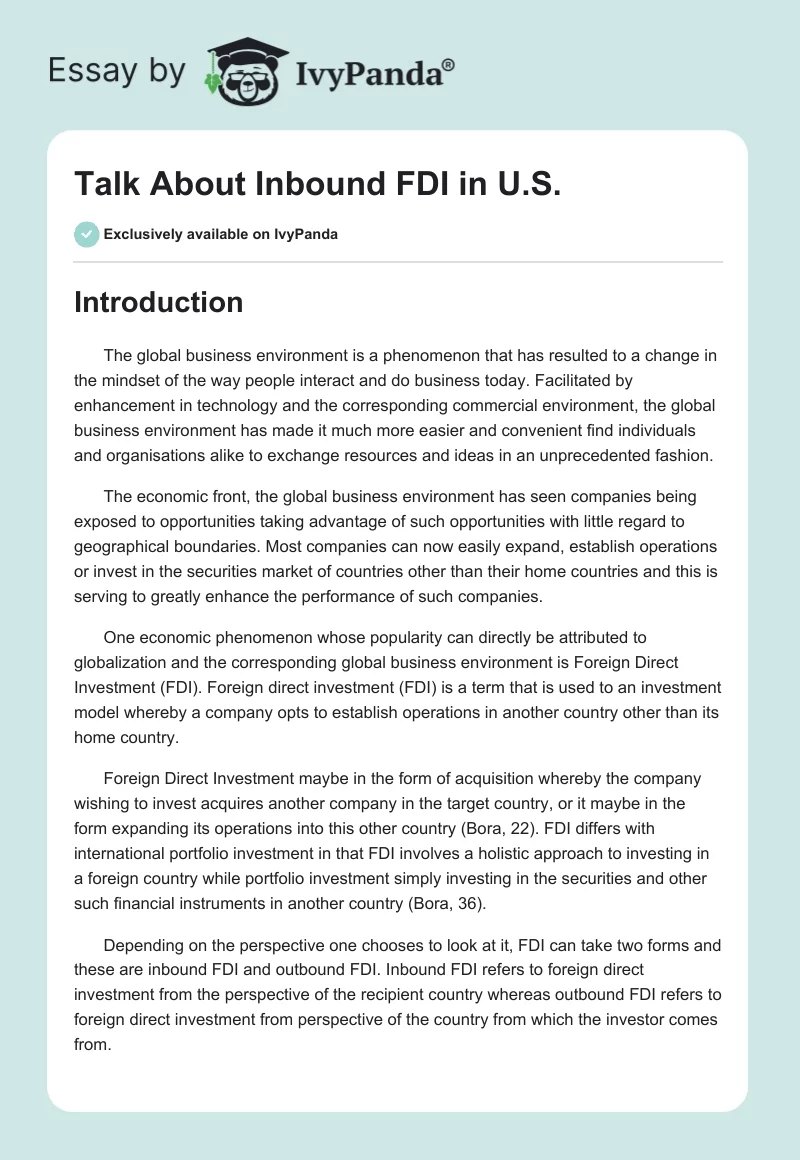 Talk About Inbound FDI in U.S.. Page 1